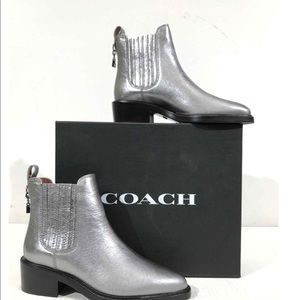 NIB Coach Bowery silver metallic leather booties size 5